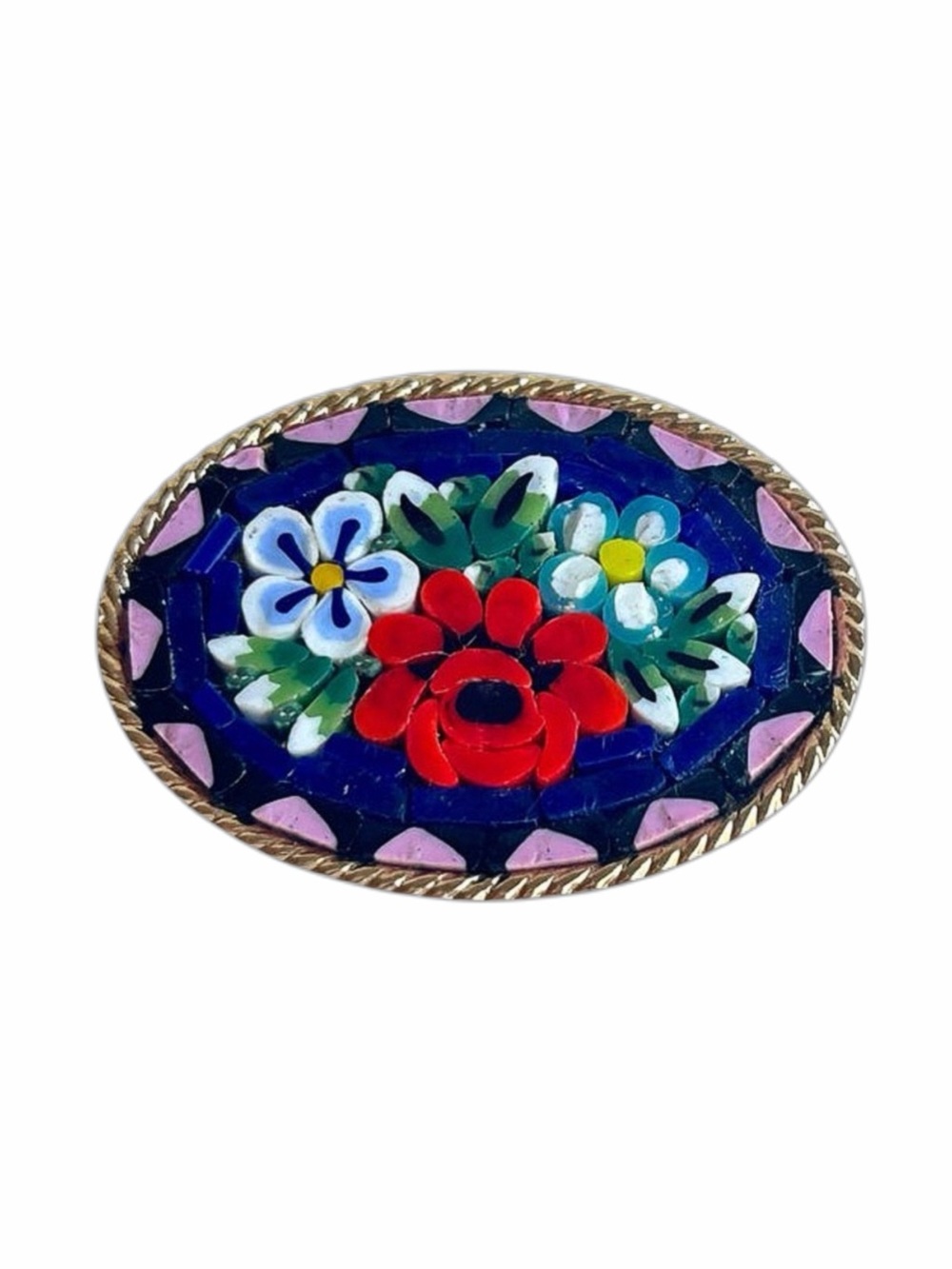 Vintage MADE IN ITALY Vibrant Floral Motif Micro Mosaic Brooch